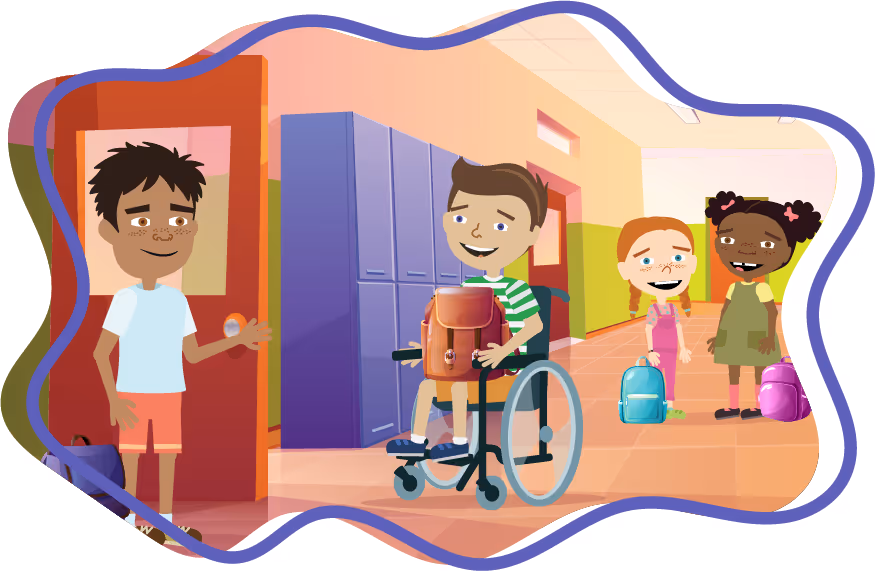 Illustration of children being kind in the Stepping Stones Village