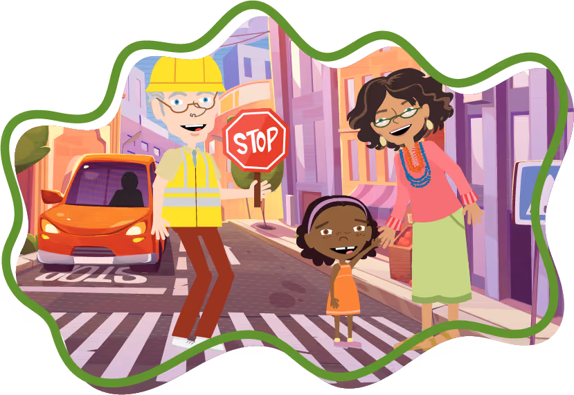 Illustration of children being safe in the Stepping Stones Village