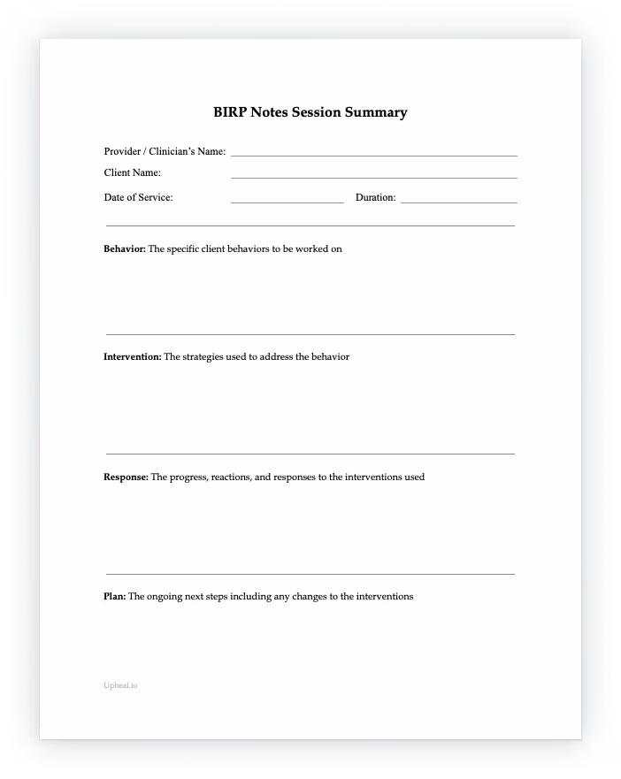 BIRP note template