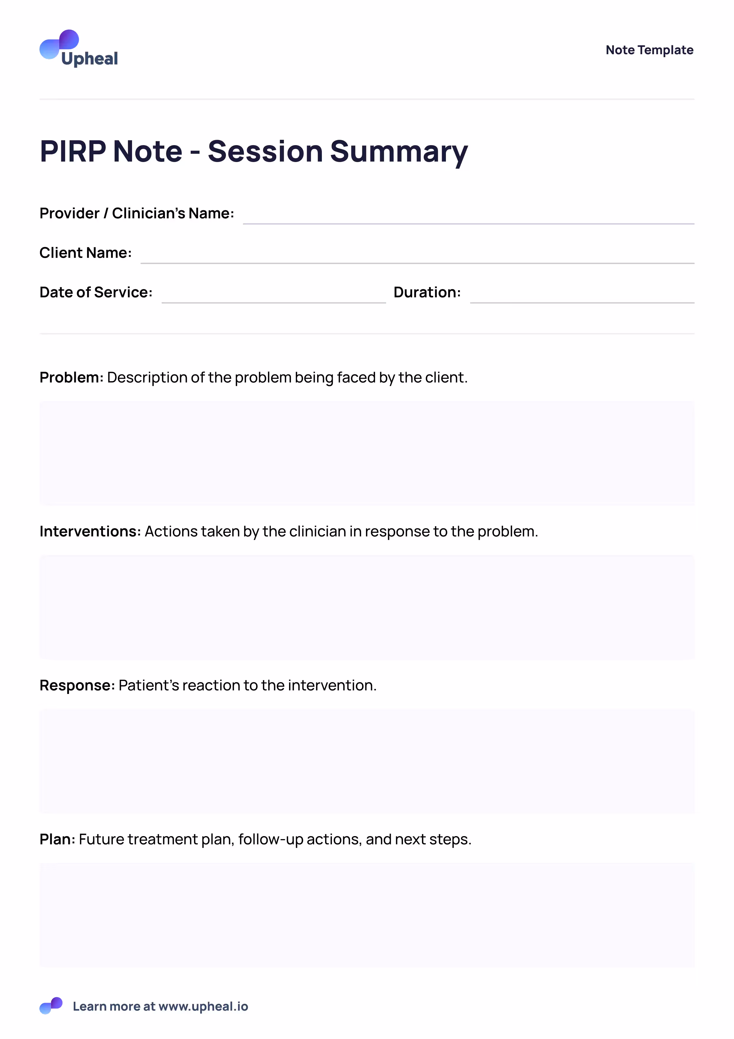 PIRP note template example