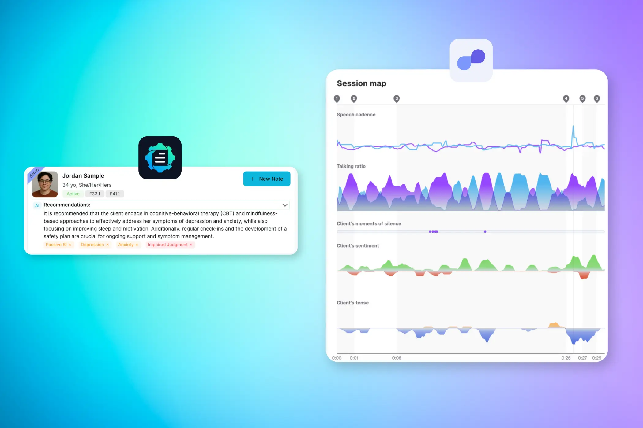 Side-by-side comparison of AutoNotes' suggestions and Upheal's advanced session analytics.