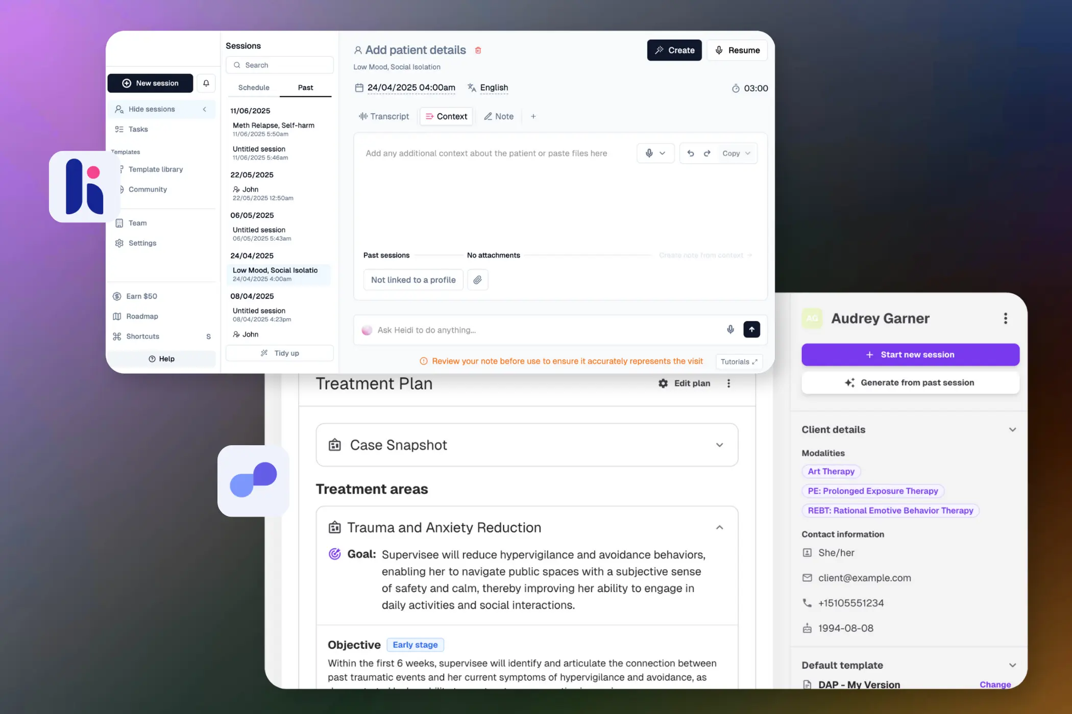A side-by-side comparison of Heidi and Upheal's interface.