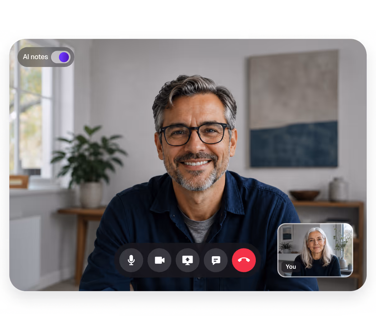 A therapist holding a free HIPAA-compliant telehealth session while AI notes are generated.