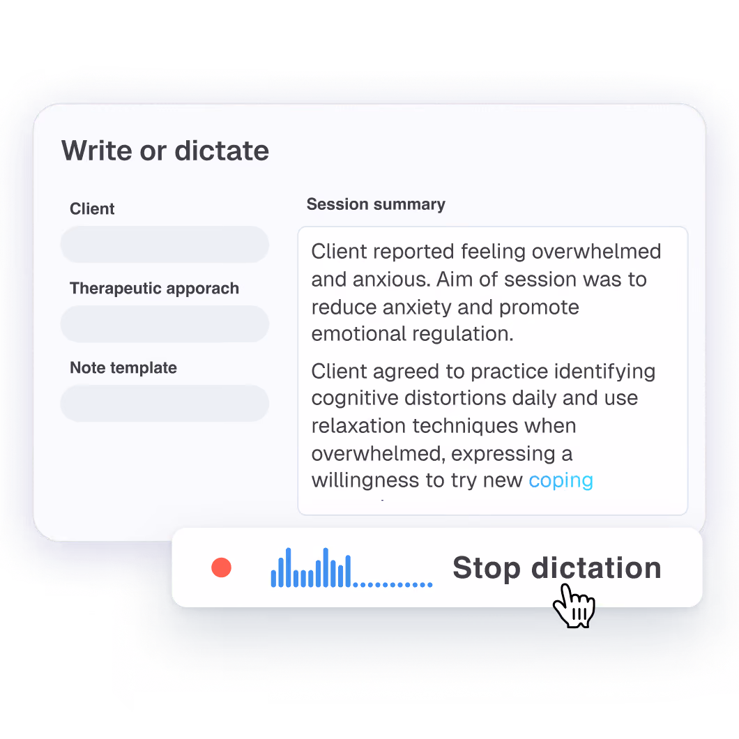 A therapist smiling while using Upheal’s HIPAA-compliant telehealth platform with AI note generation turned on.