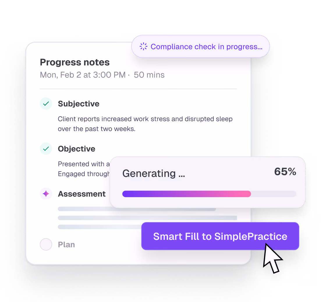 AI clinical notes being generated in Upheal for a therapy session.