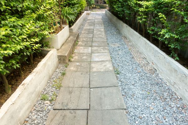 Lawn with a stone walk path
