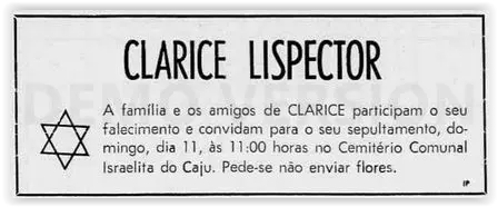 1977 anuncio_morte_de_clarice_lispector
