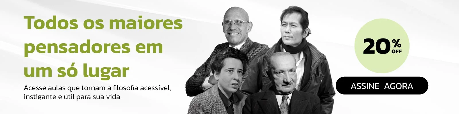 banner com fotos de filosofos contemporaneos como foucault, hannah arendt, martin heidegger, byung chul-han