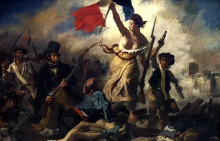 Pintura A Liberdade guiando o povo de Eugene Delacroix