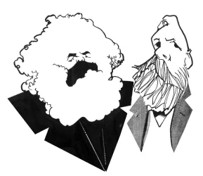 Caricatura de Karl Marx e Friedrich Engels por Cássio Loredano