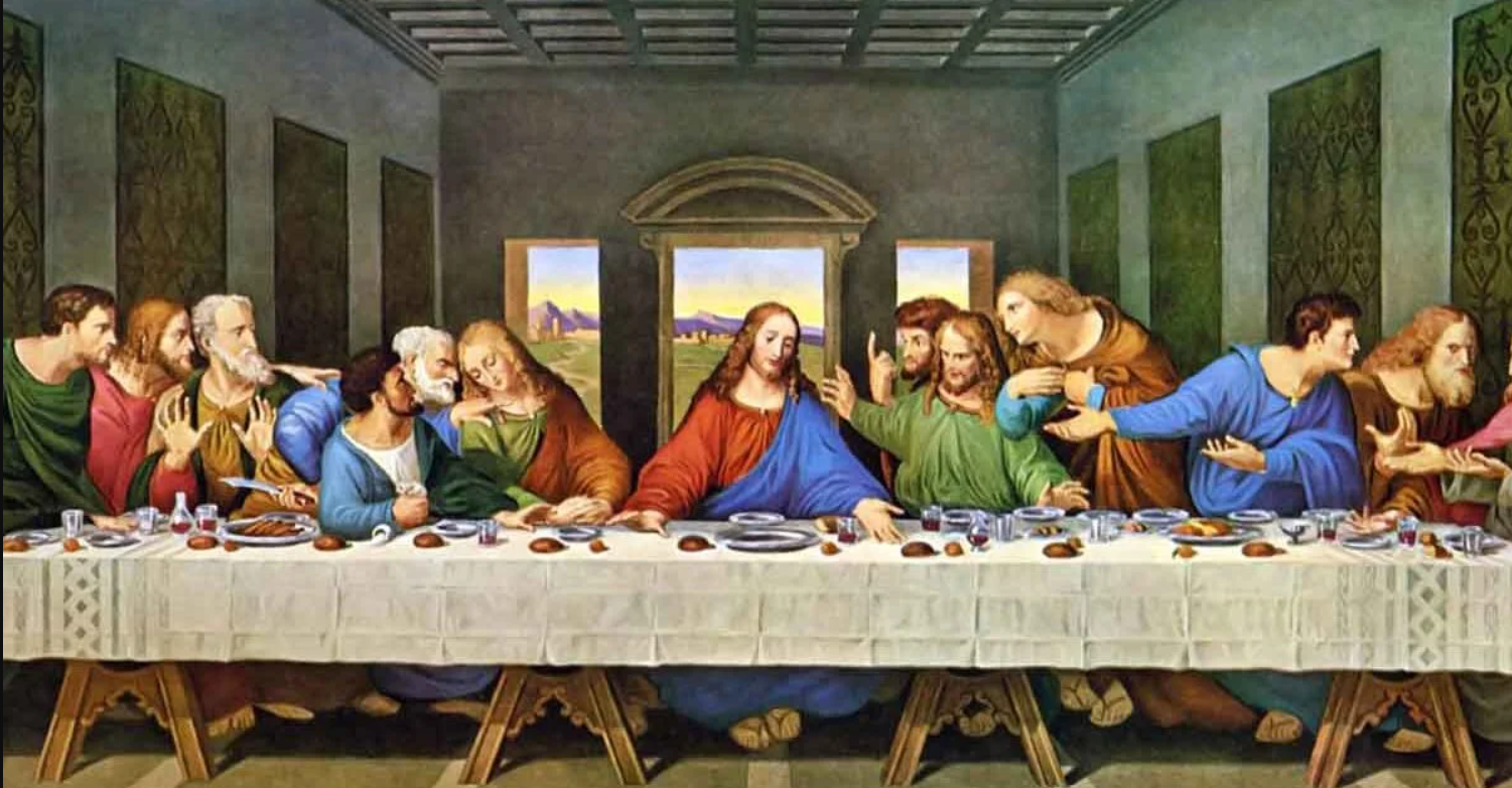 A Última Ceia, pintura de Leonardo da Vinci representando Jesus Cristo e os apóstolos reunidos antes da crucificação