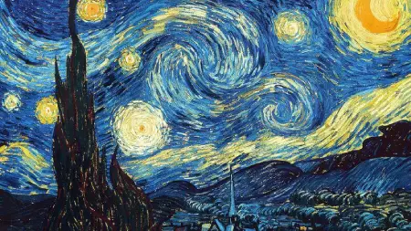 Noite Estrelada, famosa pintura de Vincent van Gogh que retrata um céu em movimento com tons de azul e amarelo intensos
