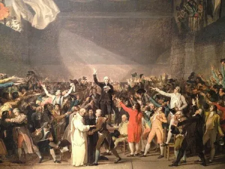 O Juramento do Jogo da Péla, de Jacques-Louis David, representa a união dos revolucionários franceses em 1789, marco simbólico do início da Revolução Francesa.