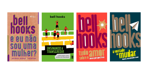 Capas de livros de bell hooks abordando feminismo, gênero, amor e educação crítica