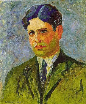 Retrato de Oswald de Andrade pintado por Tarsila do Amaral, com tratamento moderno da forma e da cor