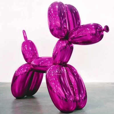 Escultura de cachorro em formato de balão metálico rosa de Jeff Koons
