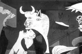 Detalhe do touro na pintura Guernica de Pablo Picasso