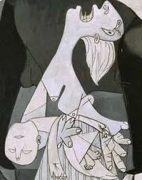Figura de mãe com filho morto em detalhe da obra Guernica de Pablo Picasso