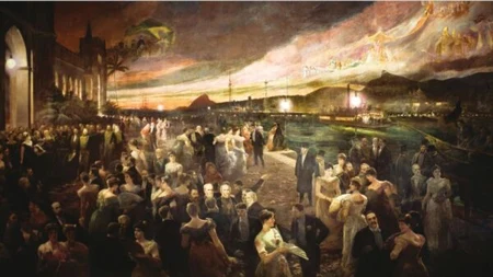 Pintura representando o Baile da Ilha Fiscal no fim do Império brasileiro