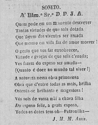 Primeiro soneto publicado por Machado de Assis em periódico brasileiro