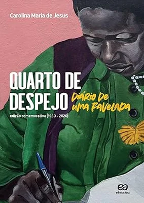 Capa do livro Quarto de despejo, com retrato em pintura de uma mulher escrevendo.