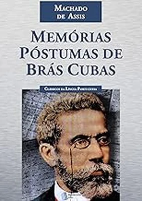 Capa de Memórias póstumas de Brás Cubas, com retrato de um homem emoldurado por fundo claro.