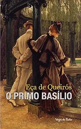Capa de O Primo Basílio com um casal em trajes de época