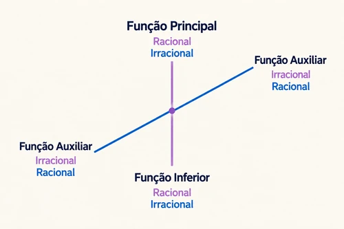 Diagrama das funções psicológicas com função principal, função auxiliar e função inferior, classificadas como racionais ou irracionais