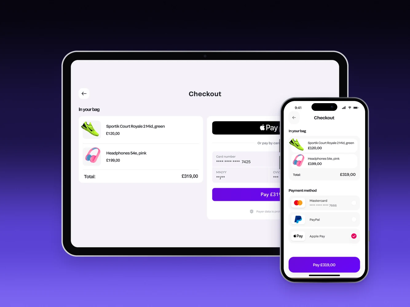 Fondy checkout on an iPad and on a phone