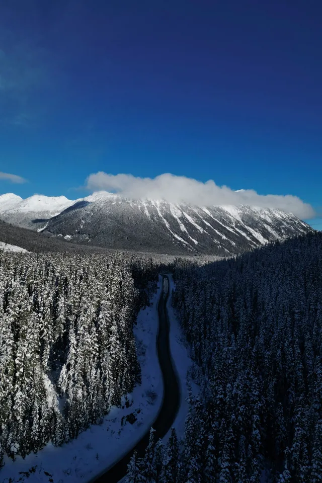 Snowy mountain road