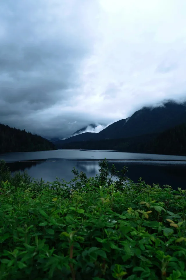 Lake under low clouds