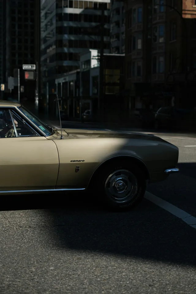Vintage Camaro on a city street