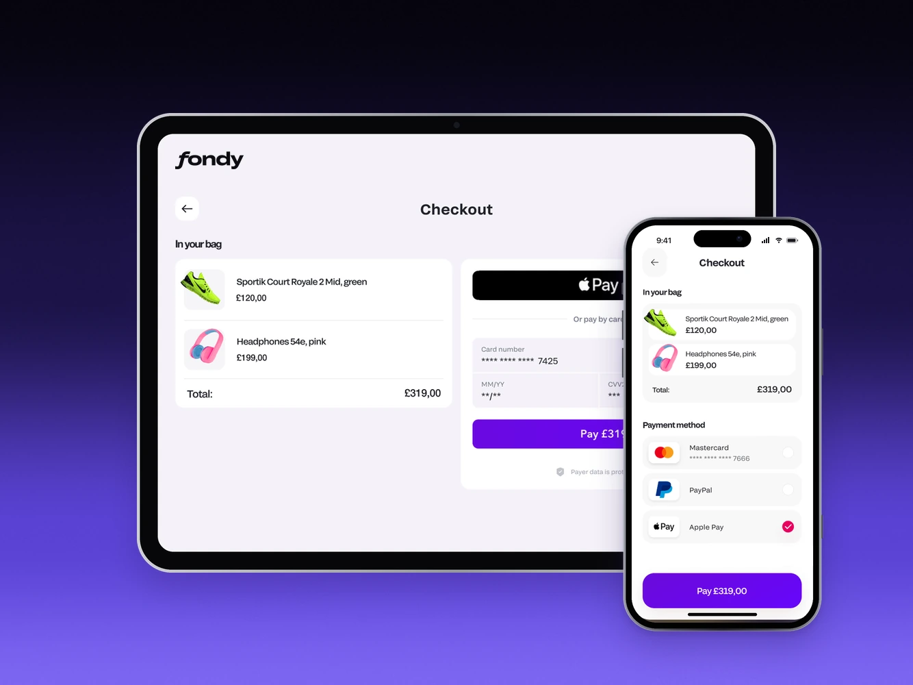 Fondy checkout on an iPad and on a phone