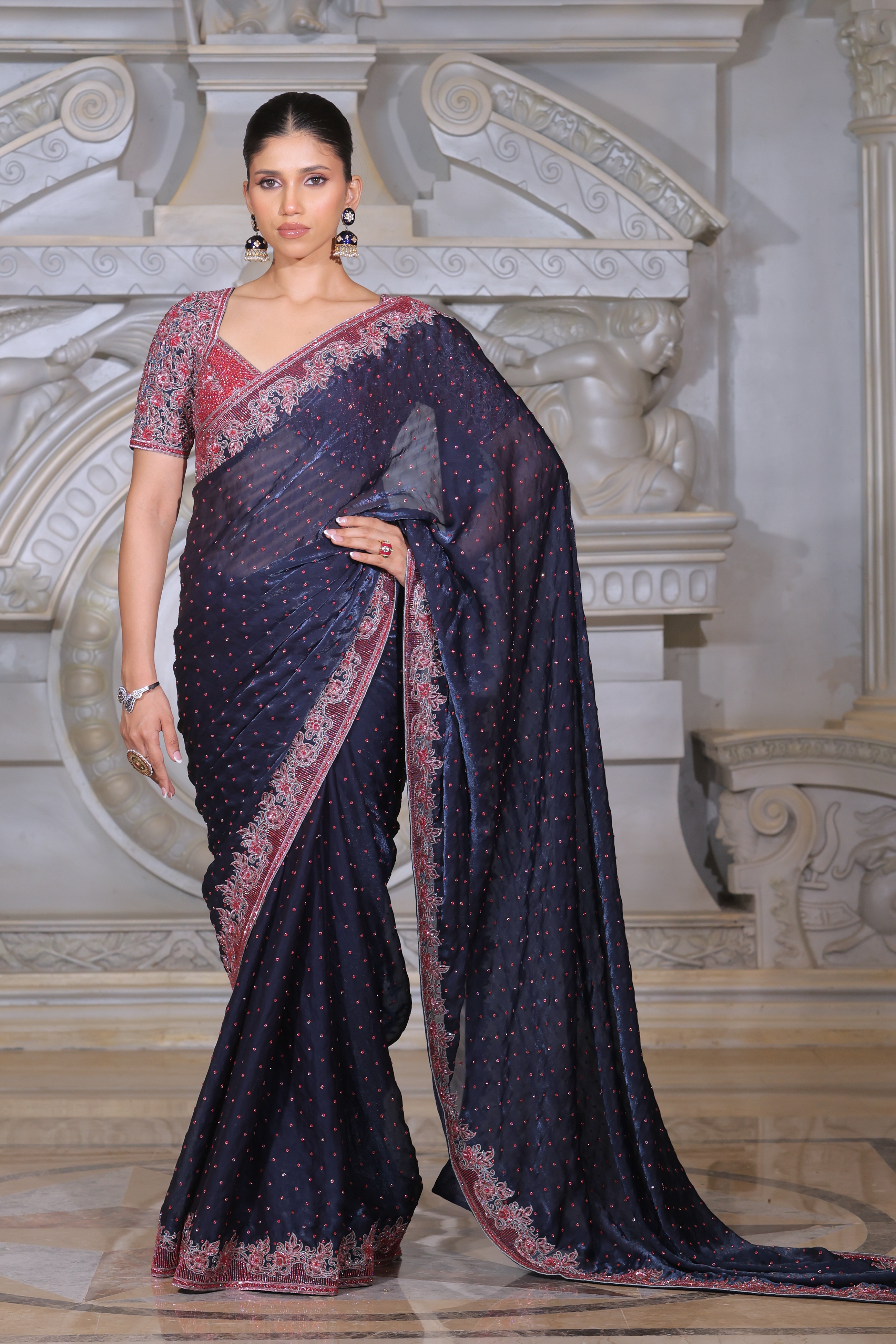 Navy Blue Rangrej Saree from Rajani Gupta Collection