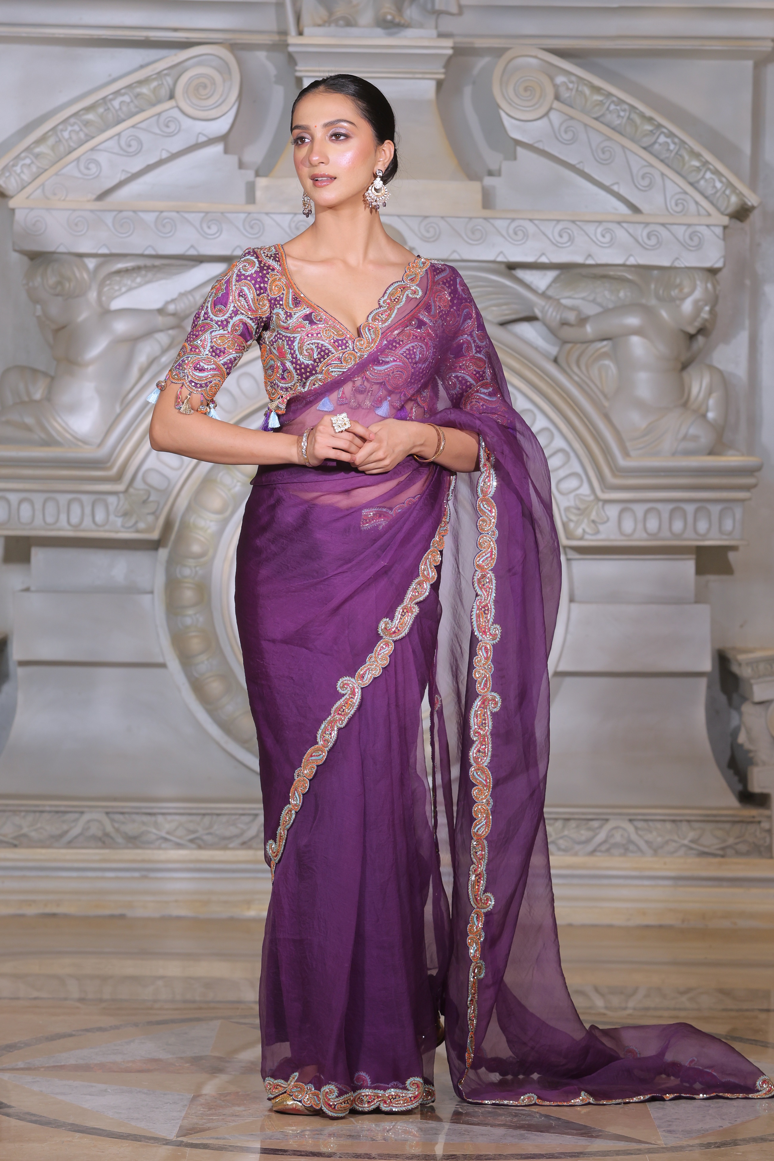 Purple Rangrej Saree from Rajani Gupta Collection
