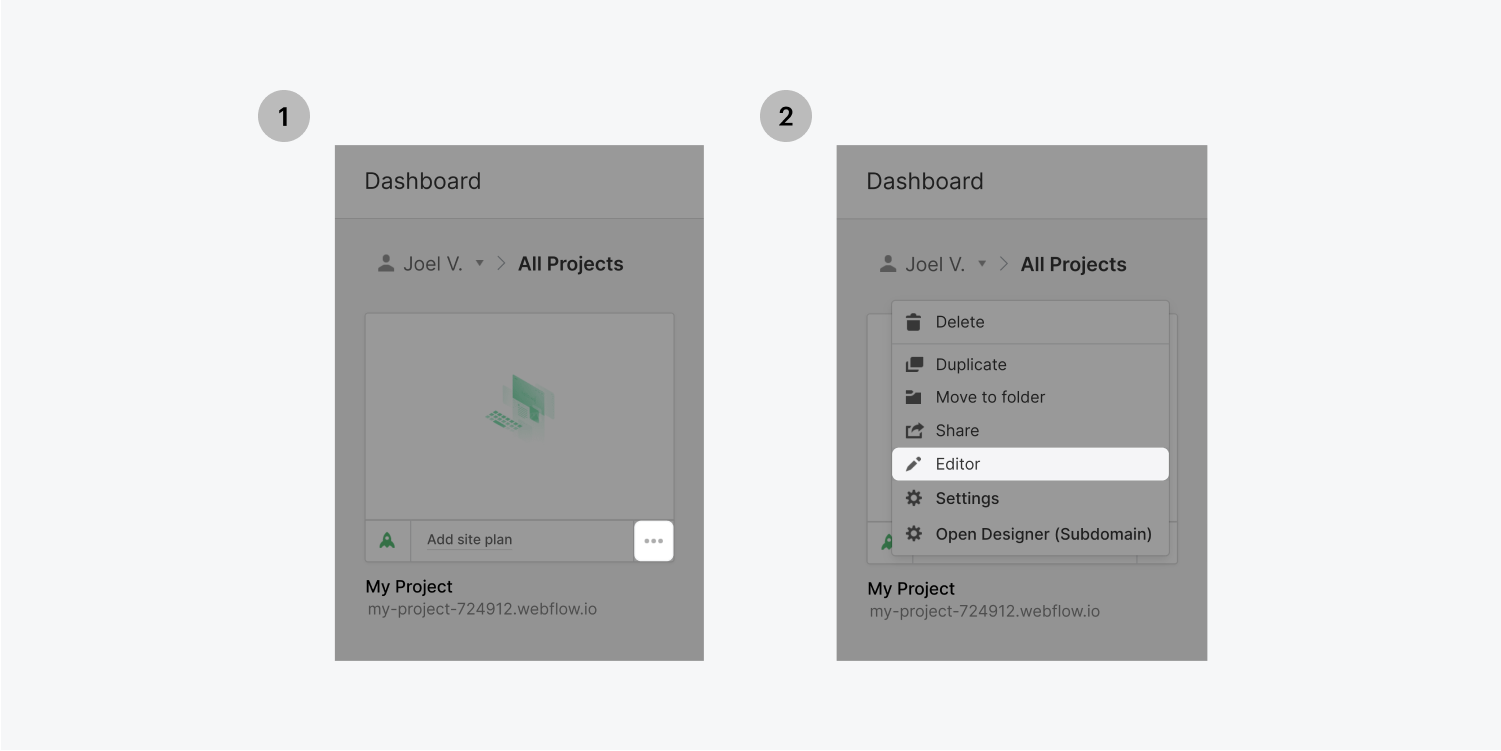 webflow editor from dashboard