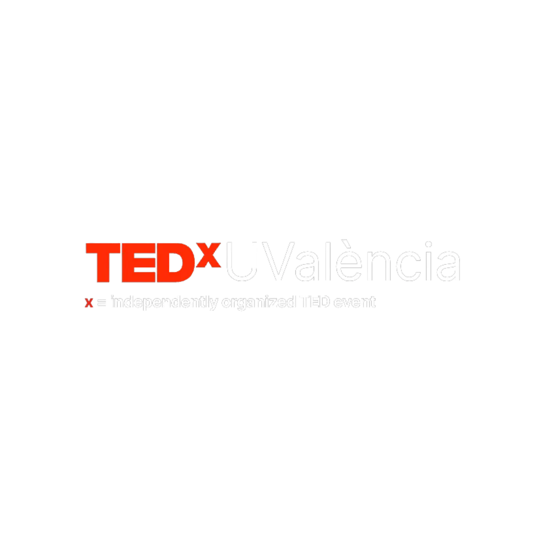 TEDxUValència logo with the note 'x = independently organized TED event' on a black background.
