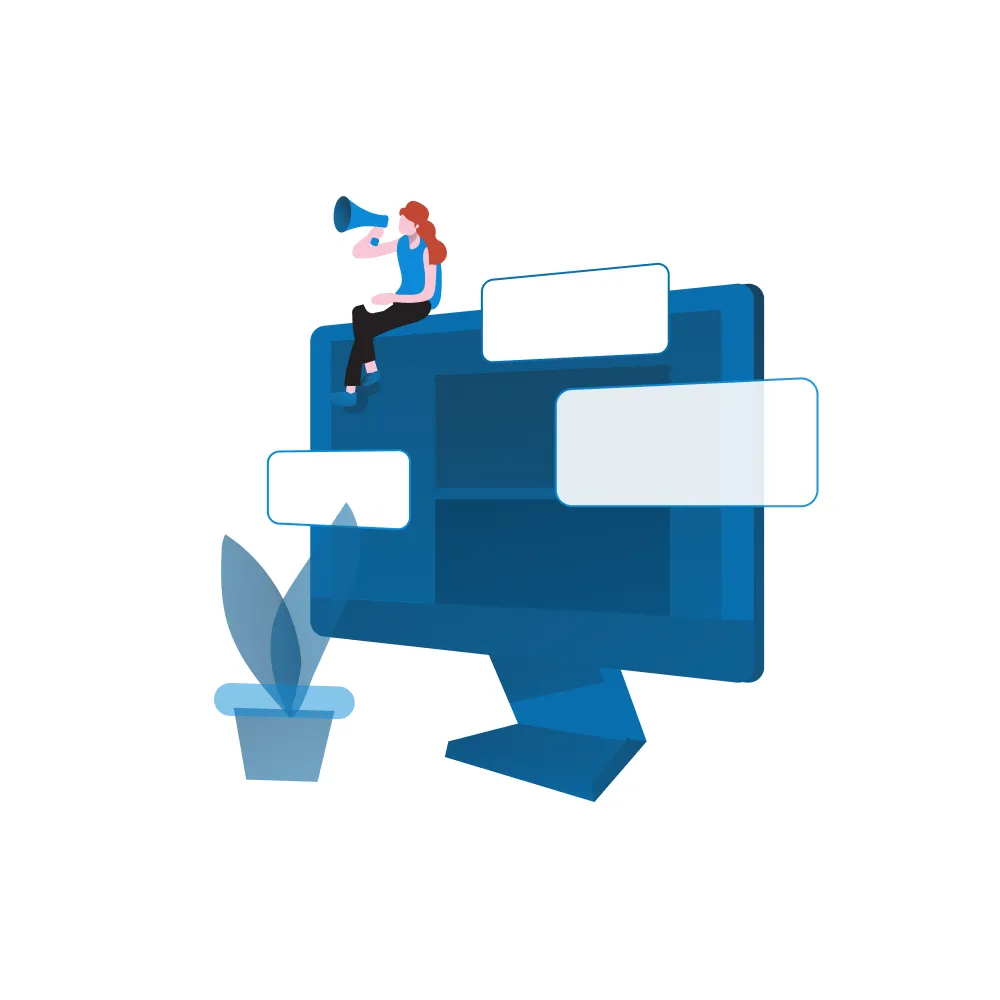 Drawing woman on top of a laptop with speaker