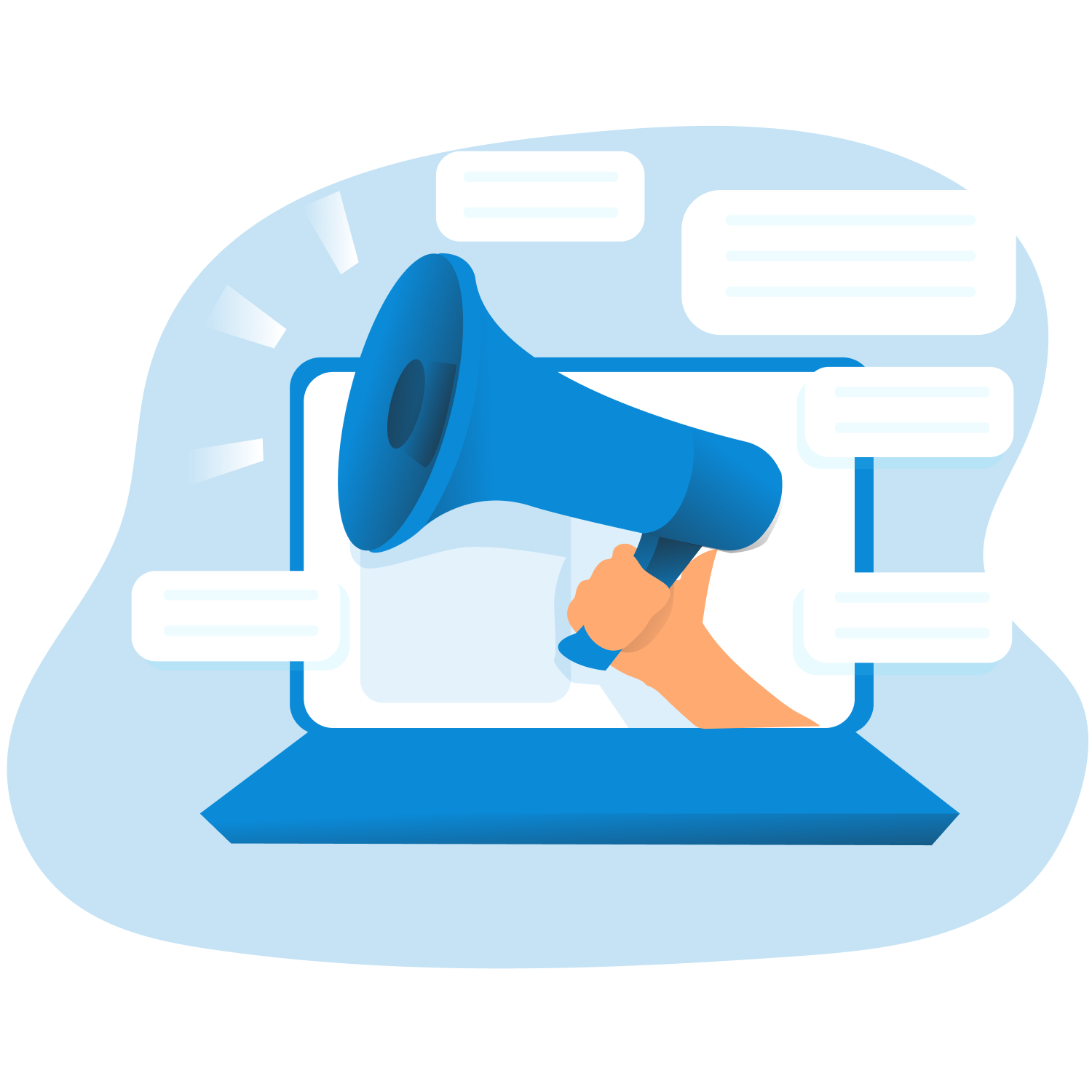 Drawing of a speaker coming from a laptop