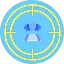 Blue user profile icon centered within a yellow circular target symbol.