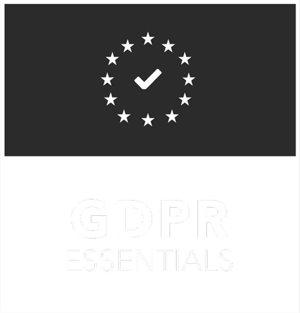 Checkmark surrounded by twelve stars in a circle above the text GDPR Essentials.