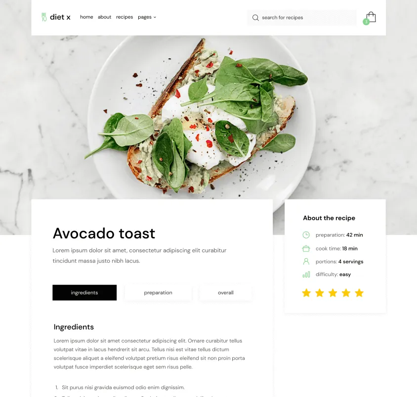Recipe Single - Diet X Webflow Template