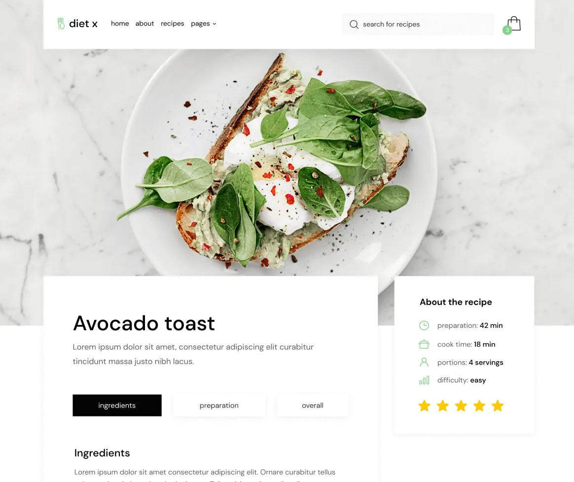 Recipe Video - Diet X Webflow Template