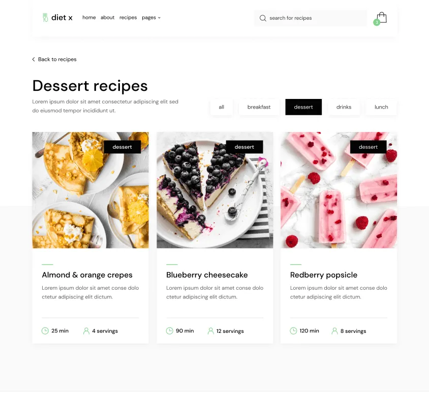 Recipe Category - Diet X Webflow Template