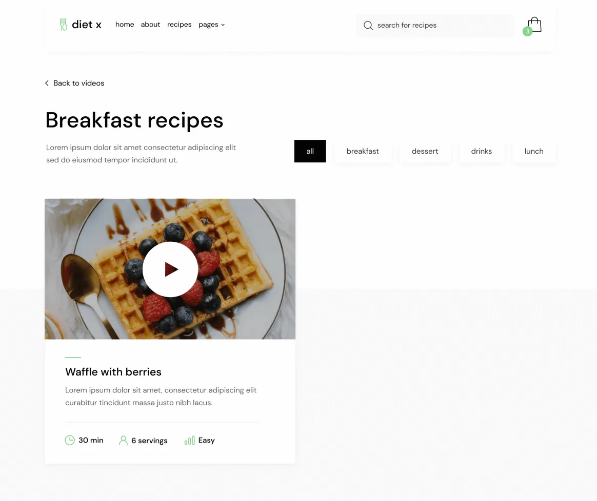 Video Recipe Category - Diet X Webflow Template