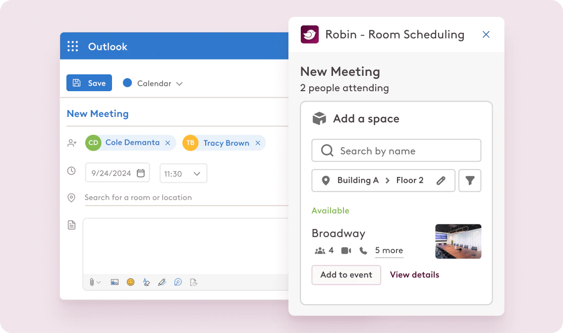 Book a space with the Robin Outlook extension