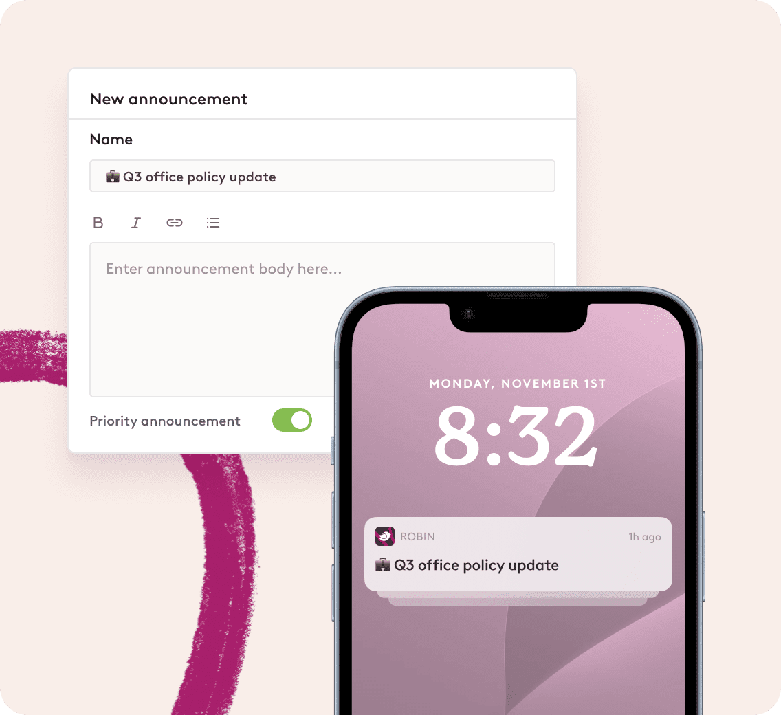 Creating an office policy update and push notification in Robin
