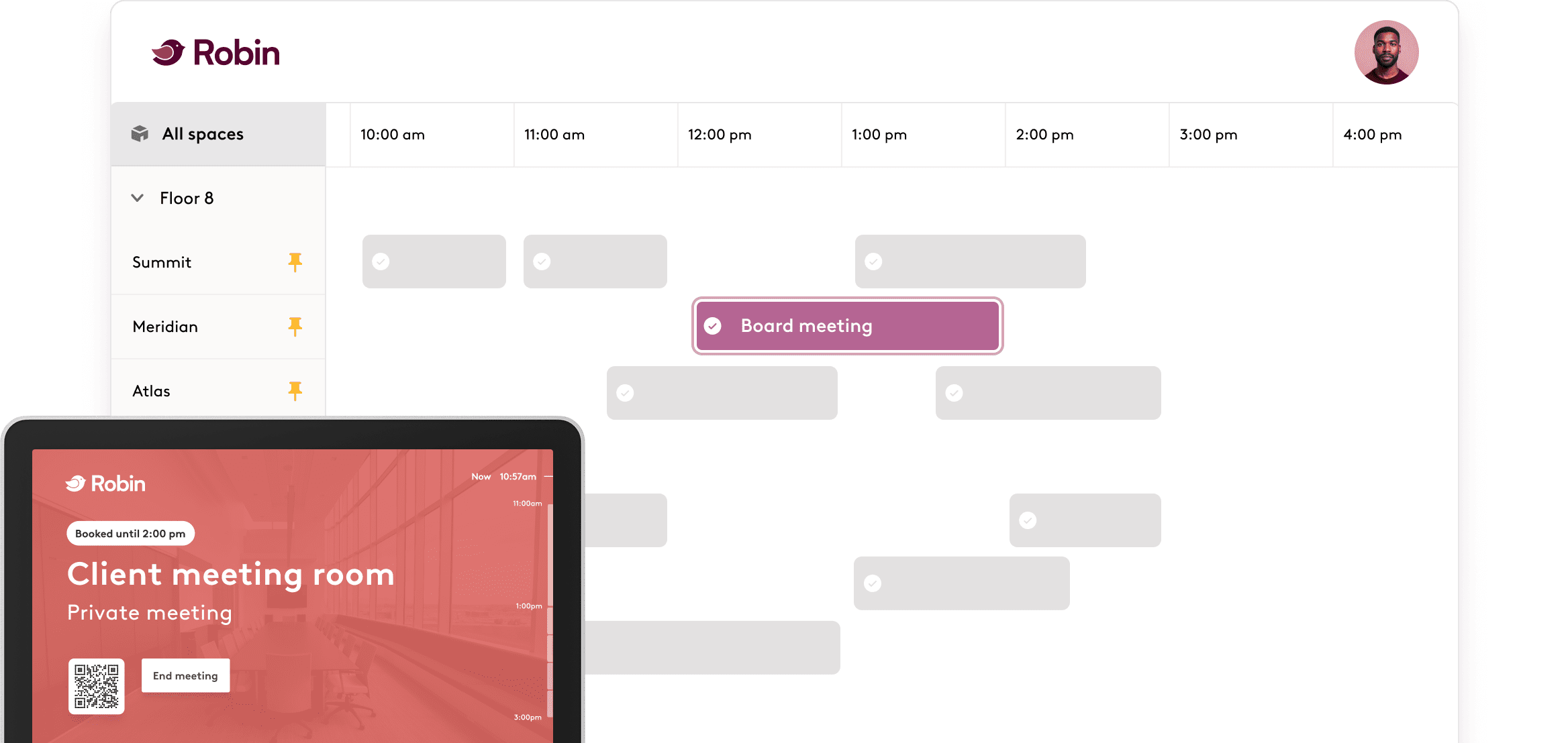 Robin Meeting Rooms Tab and Room Display UI