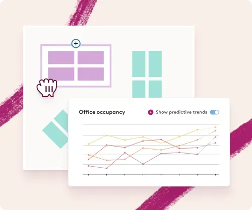 Someone dragging and dropping a new desk neighborhood based on attendance data.