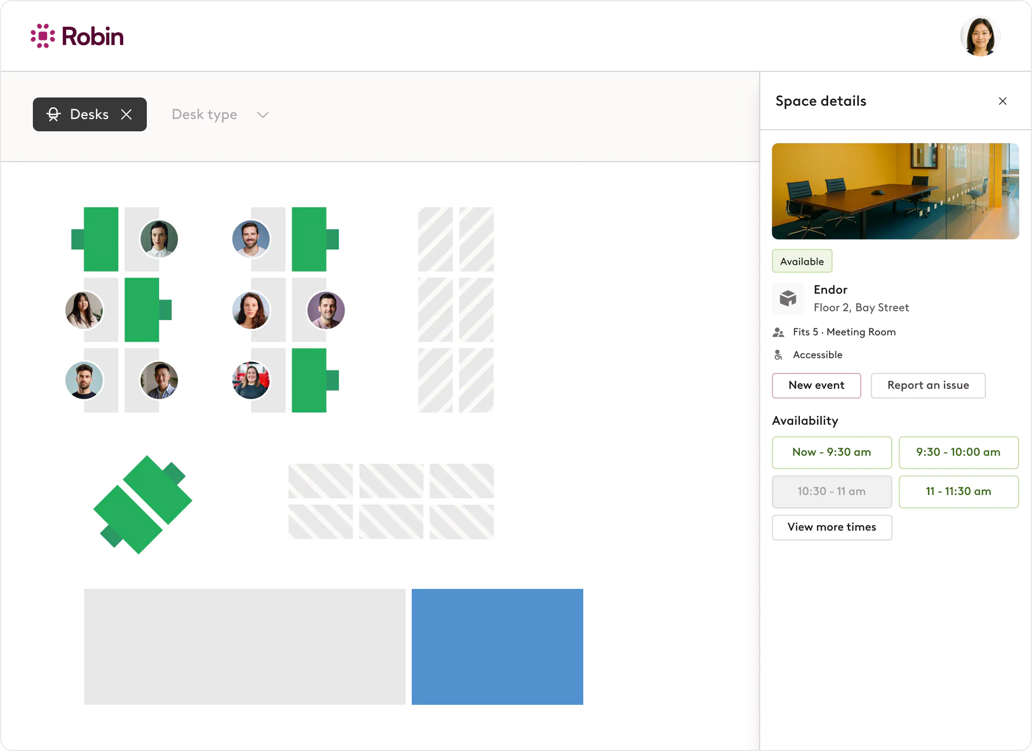 Booking spaces in Robin